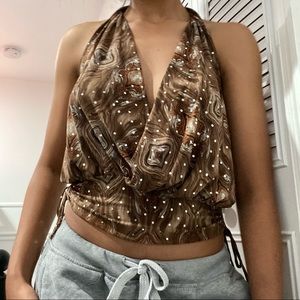 Y2K Marble Halter Top with Sequins